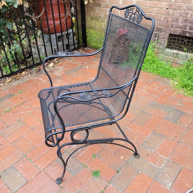 Mid-Century Modern Outdoor Woodard Briarwood Coil Spring Wrought Iron Chair For Sale - Image 3 of 7