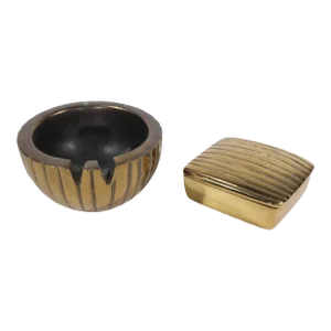 2 Pc Brutalist Mid Century Jenfred Ware Ashtray and Cigarette Box C. 1970's