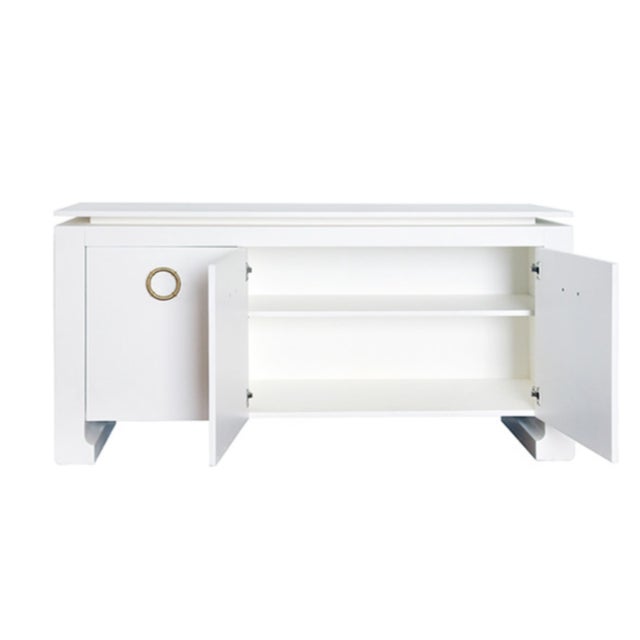 2020s Matthew Izzo Home Tilley Matte White Lacquer Three Door Buffet With Brass Hardware For Sale - Image 5 of 7