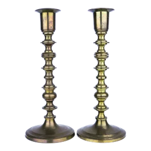 Antique Dark Brass Taper Candlesticks - Set of 2
