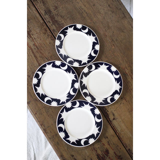 Pagnossin Ironstone Set of 4 Cobalt Blue With Stars and Moons Salad Plates For Sale - Image 10 of 11