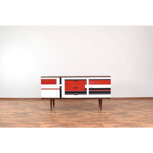 Mid-Century Modern Walnut Sideboard with Hand-Painted Pattern, 1960s For Sale - Image 15 of 15