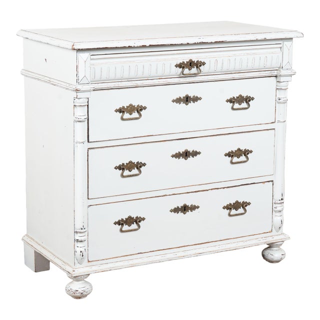 19th Century Swedish Pine White Chest of Four Drawers For Sale