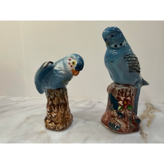 Vintage Blue Parakeet Salt and Pepper Shakers, Coordinating Pair For Sale - Image 4 of 10