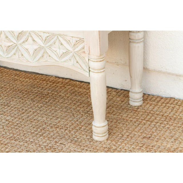 Reclaimed Wood Whitewash Carved Nahuala Console For Sale In Los Angeles - Image 6 of 14