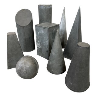 Antique Geometric Shapes in Zinc, Set of 9 For Sale