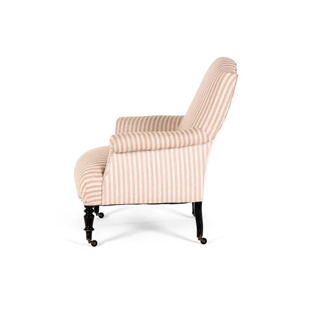French Pink Striped Linen Armchair For Sale - Image 3 of 13
