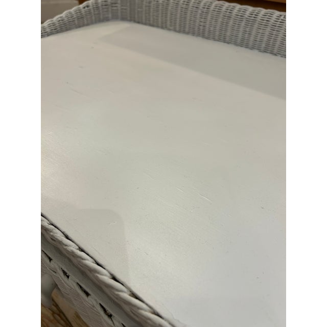 Vintage White Wicker Writing Desk / Vanity Table With Drawer For Sale - Image 14 of 15