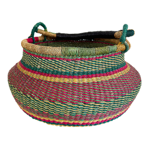 N. Ghana Woven Basket With Leather Handle, Gurune People of Bolgaronga