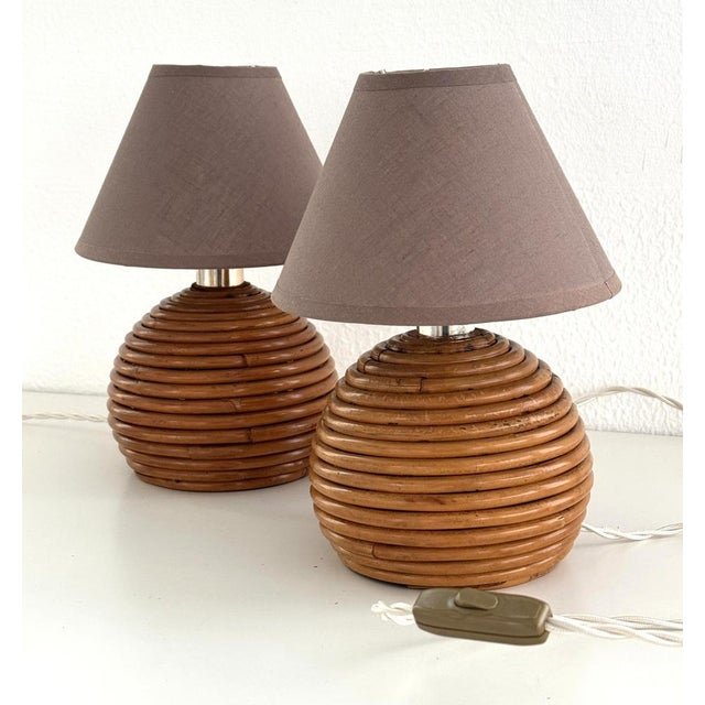 Vintage Italian Rattan Bamboo Table Lamps from Vivai Del Sud, 1970s, Set of 2 For Sale - Image 4 of 11