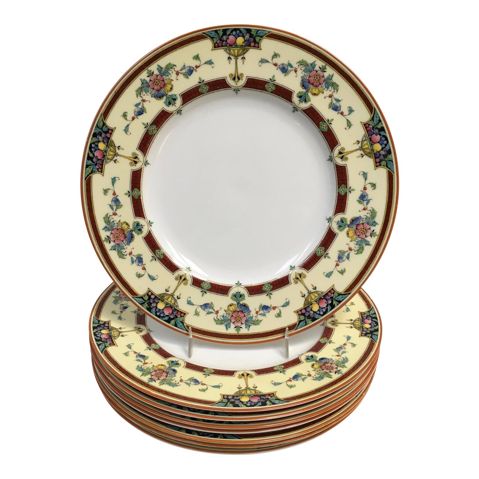 1930s Antique Royal Worcester Orlando China Dinner Plates Set of 8