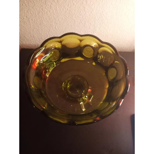 Art Deco 1960s Vintage Fostoria Coin Glass Green Large Pedestal Bowl For Sale - Image 3 of 6