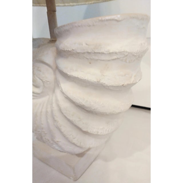 Textile Large Plaster Coastal Shell Form Natural Linen Shade Table Lamp For Sale - Image 7 of 8