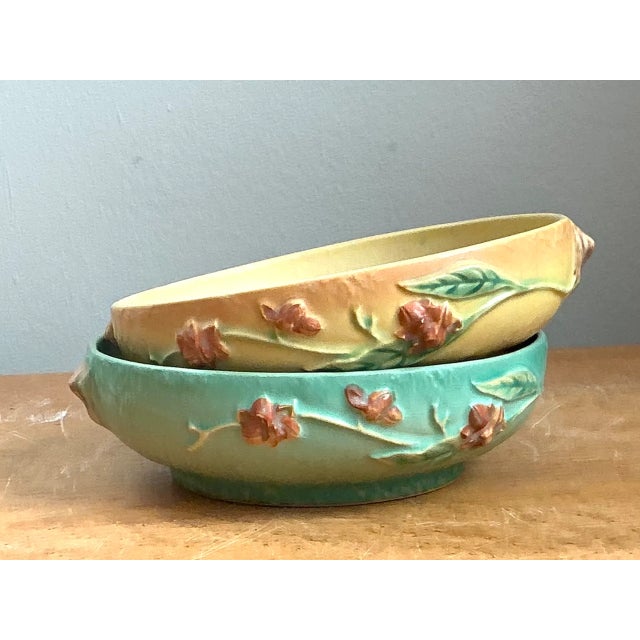 Vintage Roseville “Bittersweet” Floral Ceramic Bowls - Pair For Sale - Image 9 of 12