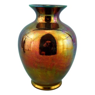 Vintage Ceramic Vase with Gold Metallic Enamel by Bottega Gatti, 1970s For Sale