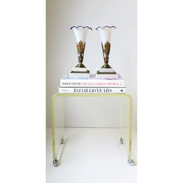 French Marble Glass Brass Vases, Pair For Sale - Image 4 of 16