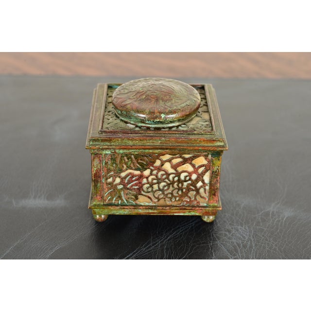 Tiffany Studios New York Grapevine Bronze and Favrile Slag Glass Inkwell For Sale - Image 13 of 13