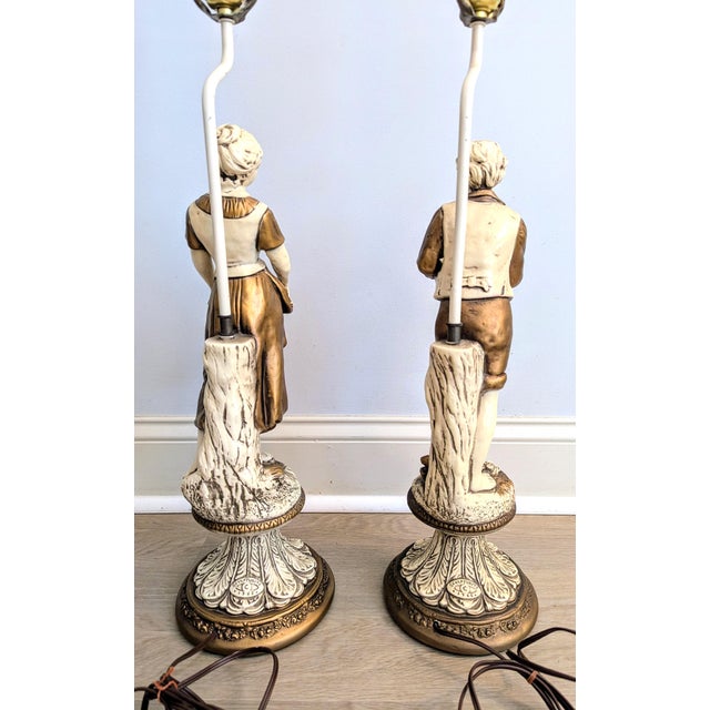 Mid 20th Century Mid 20th Century French Figurative Lamp Boy Girl Peasants Chalkware - a Pair For Sale - Image 5 of 13