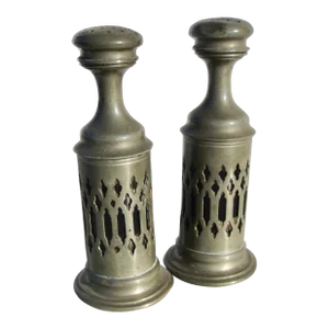 Matching Pewter Salt and Pepper Shakers - a Pair of 2