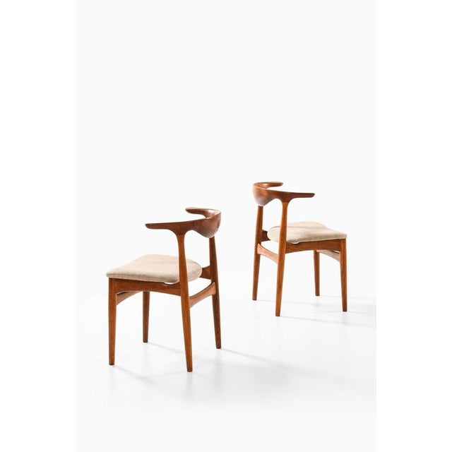 Cowhorn Dining Chairs in Fabric, Oak and Teak attributed to Knud Færch, 1969, Set of 6 For Sale - Image 6 of 9