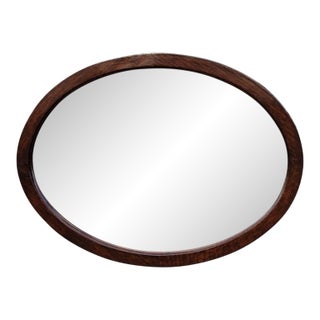 19th Century Victorian Oval Oak Wall Mirror Beveled Edge Antique Glass For Sale