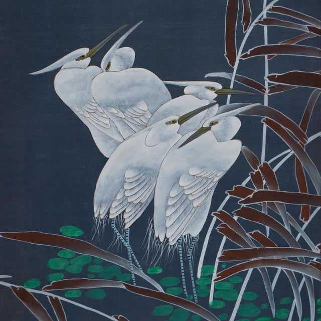 Circa 1950s Vintage Chinese Silk Screen With Egrets in a Pond Chairish