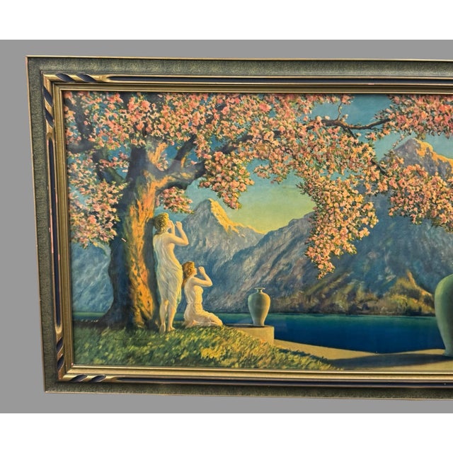 Mid 20th Century Vintage Reynard Art Deco Framed Landscape Print Cherry Blossoms Lake Mountain Mid Century Art For Sale - Image 5 of 7