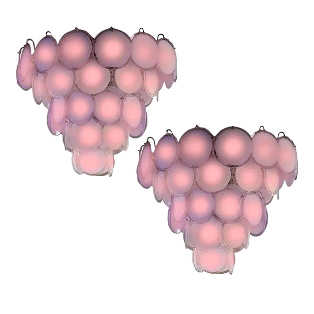 Pink Murano Glass Disc Chandeliers, Italy, 1970s, Set of 2 For Sale