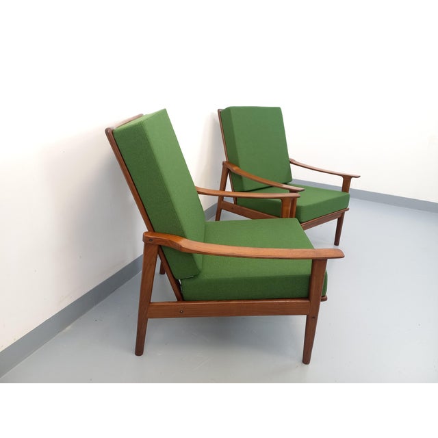 Wood Vintage Scandinavian Chairs in Teak and Green Fabric, 1960s, Set of 2 For Sale - Image 7 of 18