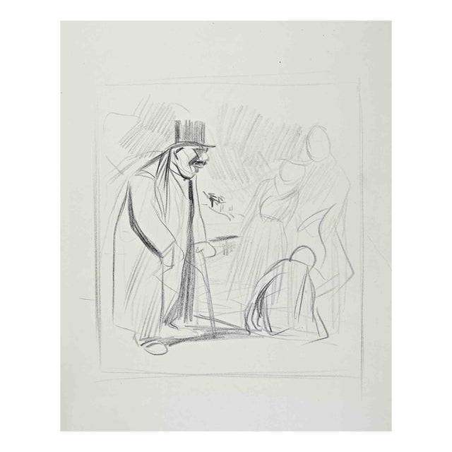 Jean-Louis Forain, The Visit, Pencil on Paper, Early 20th Century For Sale
