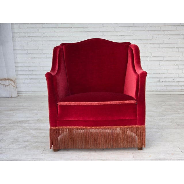 Danish Armchair in Velour with Ash Legs, 1960s For Sale - Image 6 of 18