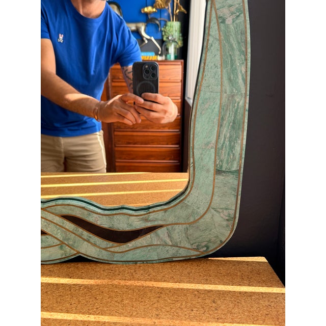 1980s Tessellated Green Stone Monstera Leaf Wall Mirror For Sale In Los Angeles - Image 6 of 12