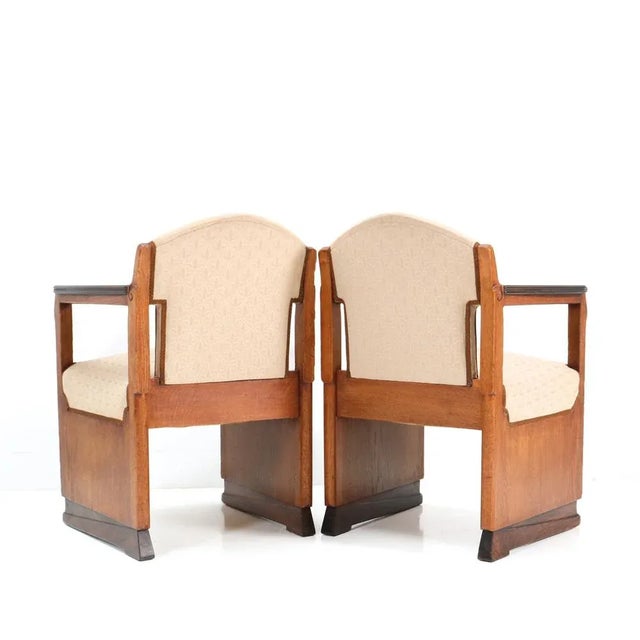 Set of Art Deco Oak Amsterdamse School Armchairs attributed to Hildo Krop for T Woonhuys For Sale - Image 4 of 14
