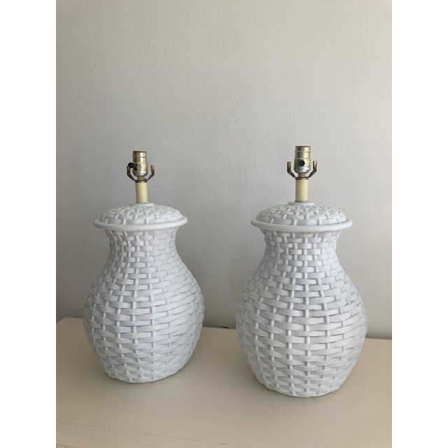 Hollywood Regency Plaster Basket Table Lamps in the Style of Serge Roche - A Pair For Sale - Image 3 of 14