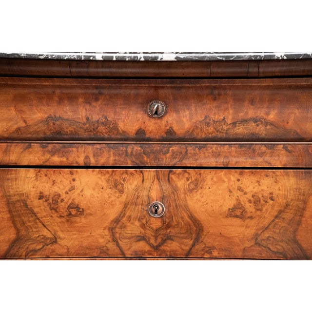 French Louis Philippe Chest or Commode of Burr Walnut With Marble Top For Sale - Image 11 of 12