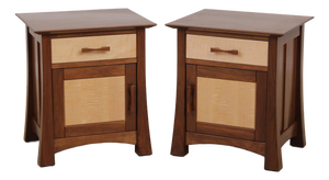Pair of Studio Crafted Tiger Maple & Walnut Nightstands