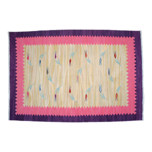 Turkish Silk Rug Kilim Hand Woven Tulips Motif Oushak Area Rug - 3′11″ × 5′7″