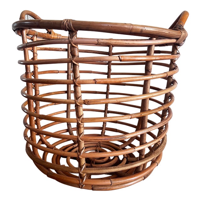 XXL Vintage Franco Albini Style Woven Bamboo Basket For Sale