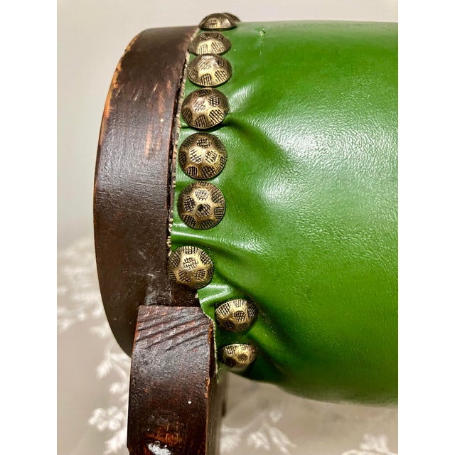 Antique Pegged-Joint Rolling Pin Gout Stool in Verdant Green Leatherette For Sale - Image 13 of 18