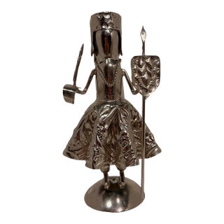 Vintage Silver Tone Metal Female Warrior Queen Figurine With Spear and Shield For Sale
