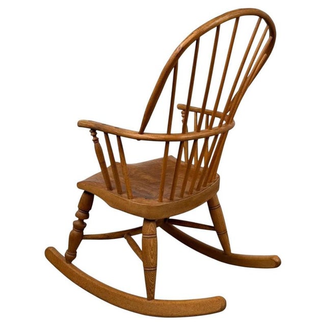 Brown Antique English Ash Spindle-Back Rocking Chair For Sale - Image 8 of 12