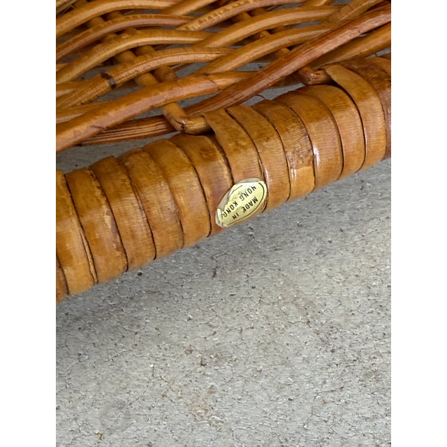 Chestnut Pair of Vintage Organic Modern Rattan Etagere Shelves With Braided Arch Detail For Sale - Image 8 of 12