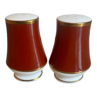 1980s Mikasa Bone China Salt & Pepper Set in Mikasa Egyptian Terracotta Pattern For Sale