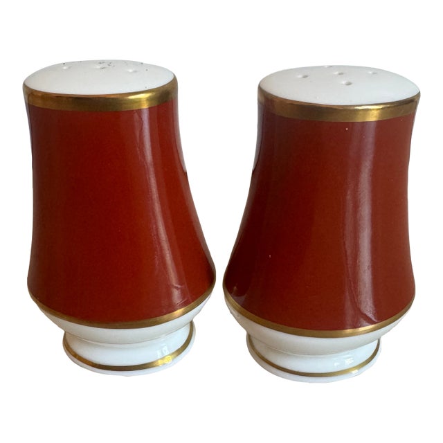 1980s Mikasa Bone China Salt & Pepper Set in Mikasa Egyptian Terracotta Pattern For Sale
