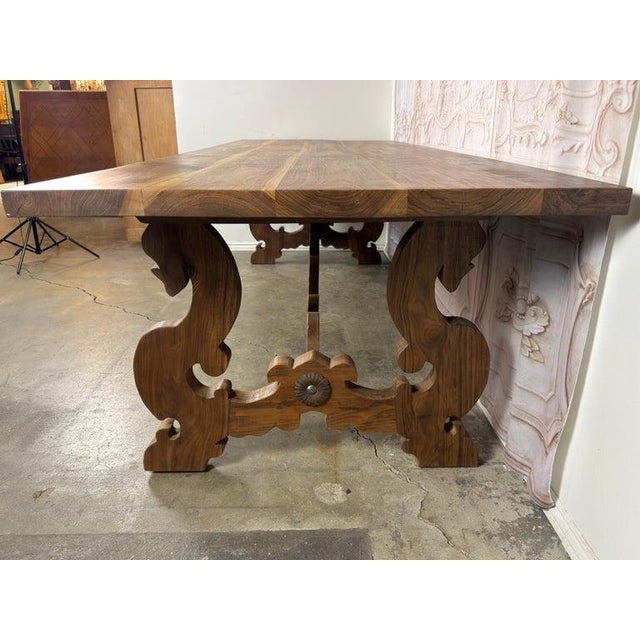 Monumental Spanish Baroque Walnut Trestle Dining Table by Miamar Home For Sale - Image 15 of 18