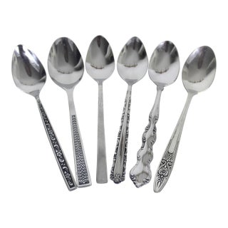 Mid Century Modern Curated Mismatched Set of 6 Demitasse Small Spoons For Sale