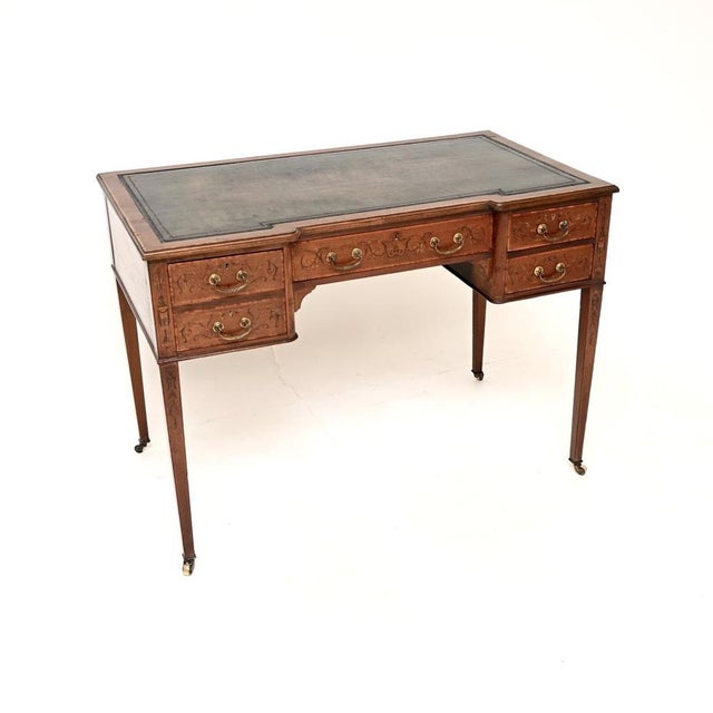 Antique Edwardian Inlaid Leather Top Desk, 1900s For Sale - Image 14 of 14
