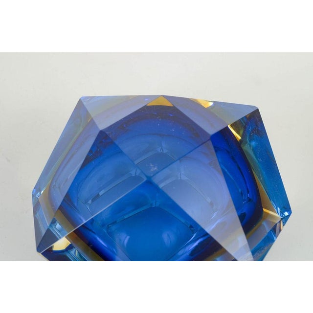 Blue and Golden Faceted Murano Glass Bowl, 1970s For Sale - Image 4 of 5