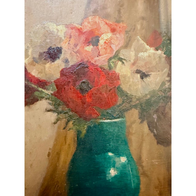 Bouquet of Anemones, Oil Painting on Panel, Signed Charles Martin-Sauvaigo 1966 For Sale In New York - Image 6 of 12