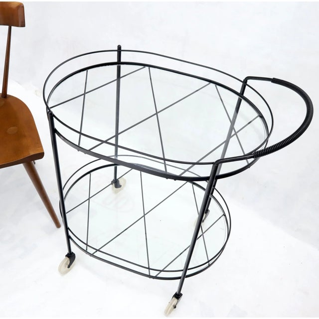 Mid-Century Modern Oval Mid-Century Modern Black Lacquer Serving Bar Tea Cart For Sale - Image 3 of 13
